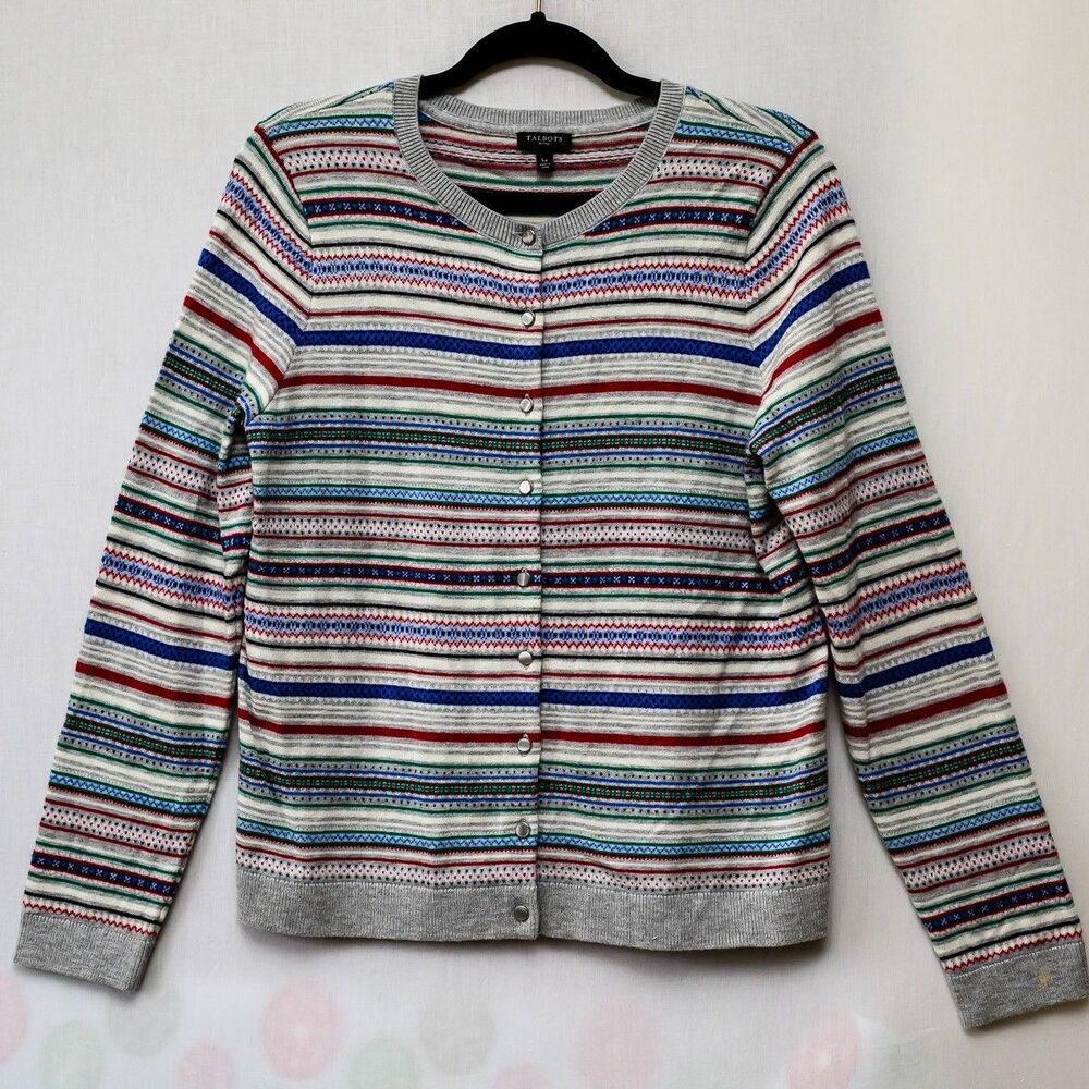 Talbots Petites Striped Cardigan sweater LP